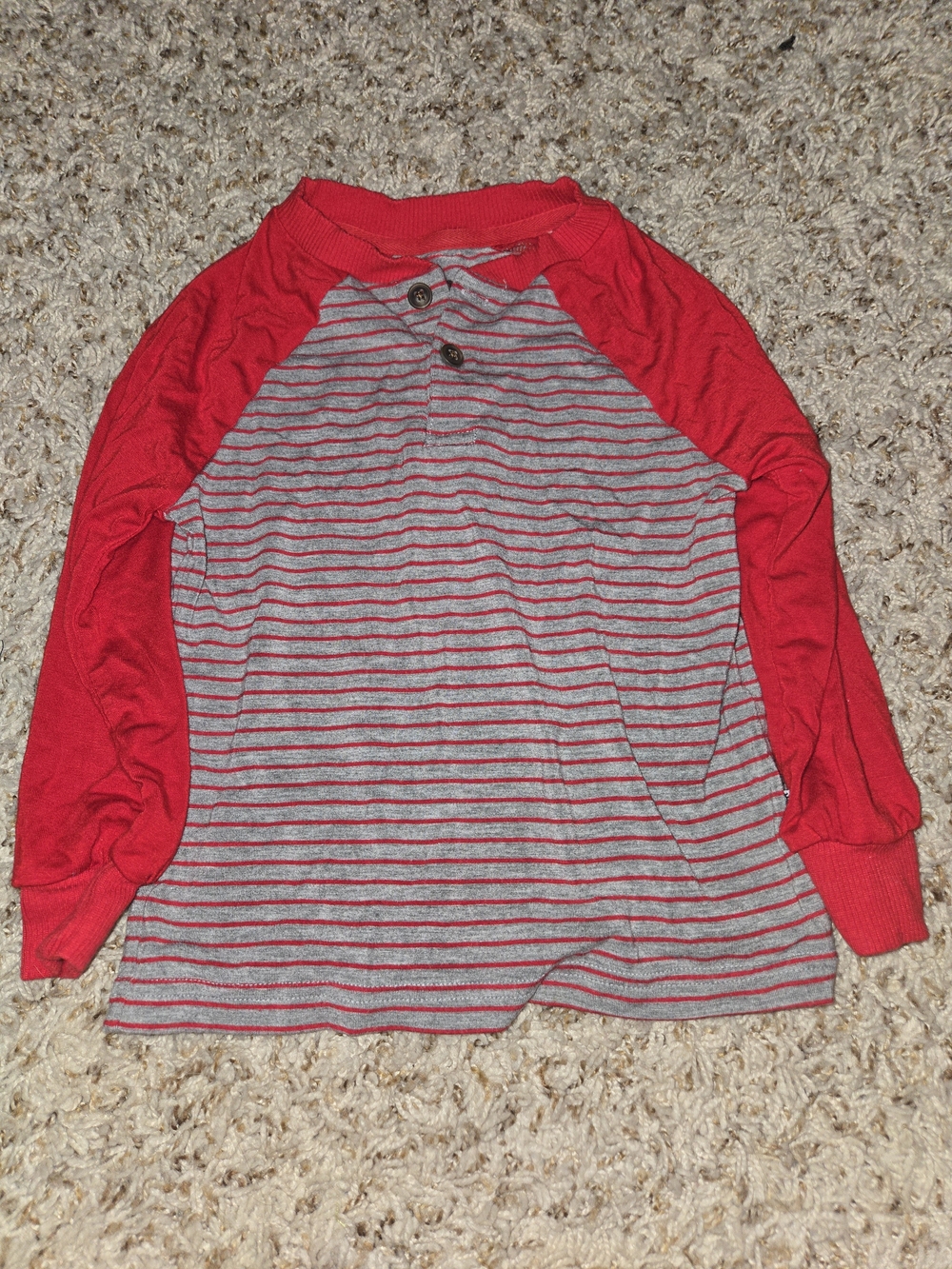 Little Sleepies Red Raglan Henley with Gray & Red Stripes